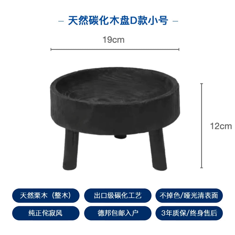 Wabi Sabi Charred Wood Tray Black Fruit Bowl Minimalist Display Platter for Hotel Rustic Storage Tray for Living Room Decoration